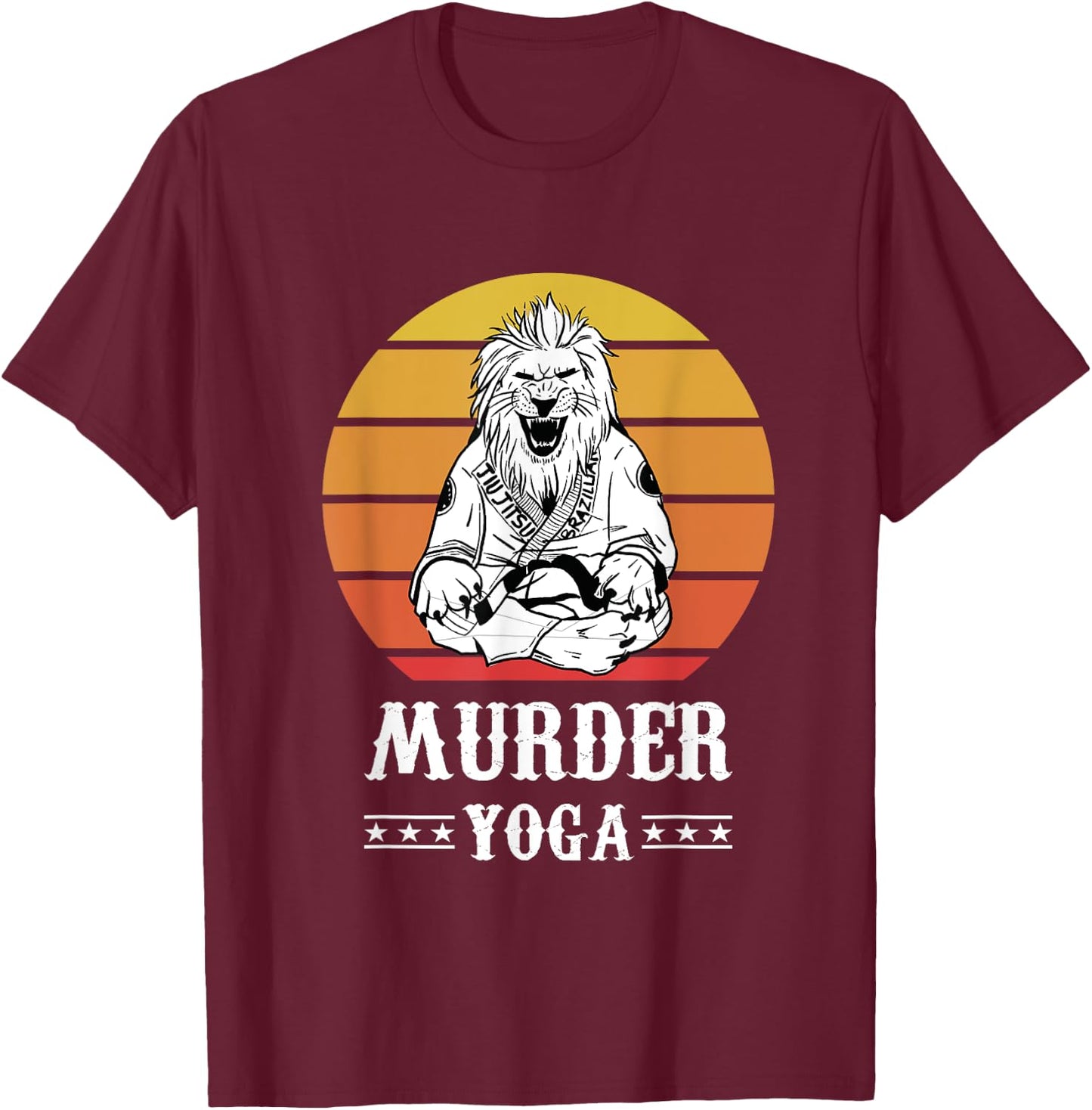 Jiu Jitsu Murder Yoga Vintage Sunset Funny Brazilian T-Shirt - T-Shirt | Maroon