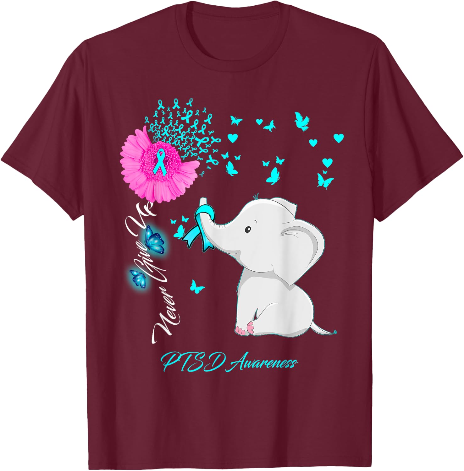 Elephant PTSD Awareness - PTSD Ribbon Gifts T-Shirt - T-Shirt | Maroon