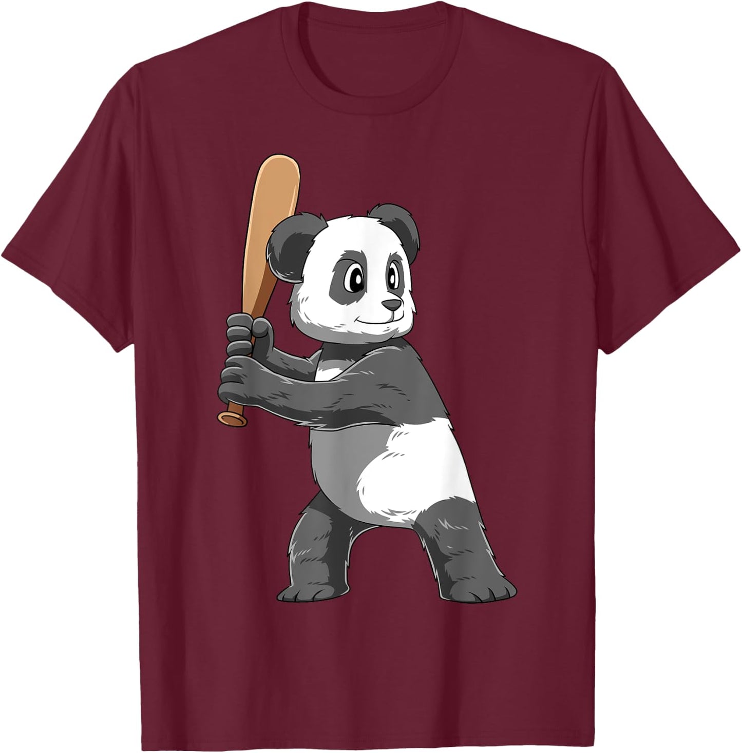 Panda Baseball Panda Playing Baseball Panda T-Shirt - T-Shirt | Maroon