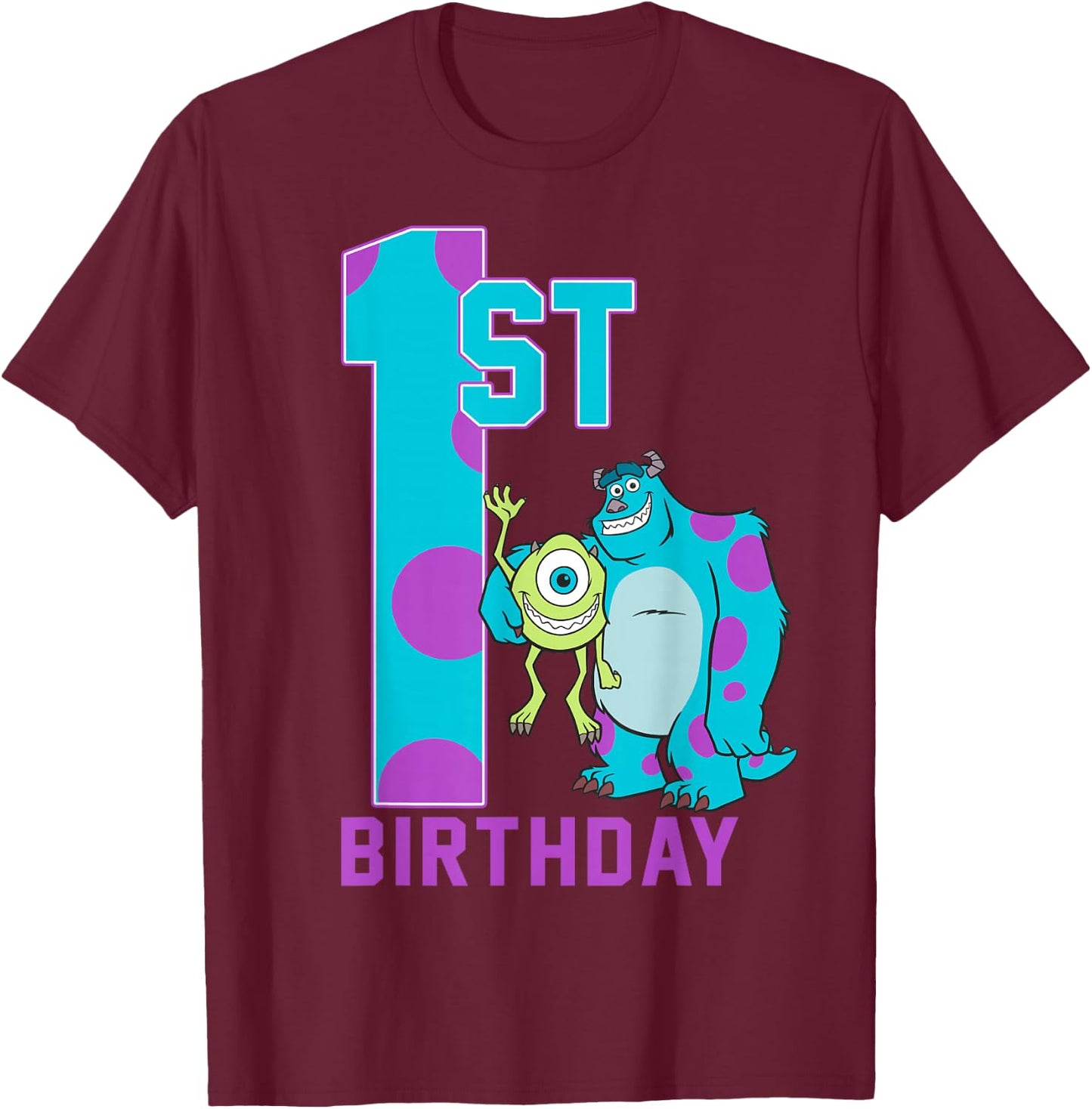 Disney Pixar Monsters Inc. Mike & Sully Happy 1st Birthday T-Shirt - T-Shirt | Maroon