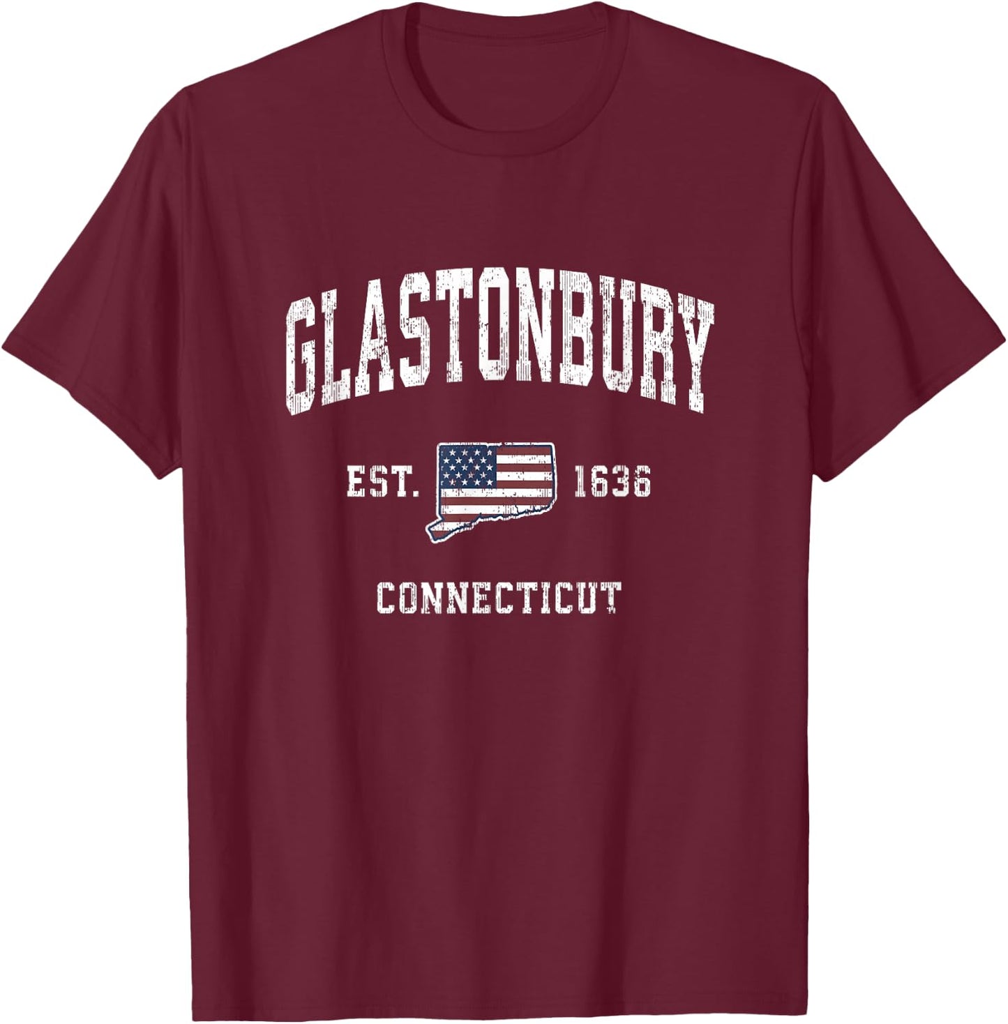 Glastonbury Connecticut CT Vintage American Flag Design Kids Men T-Shirt - T-Shirt | Maroon