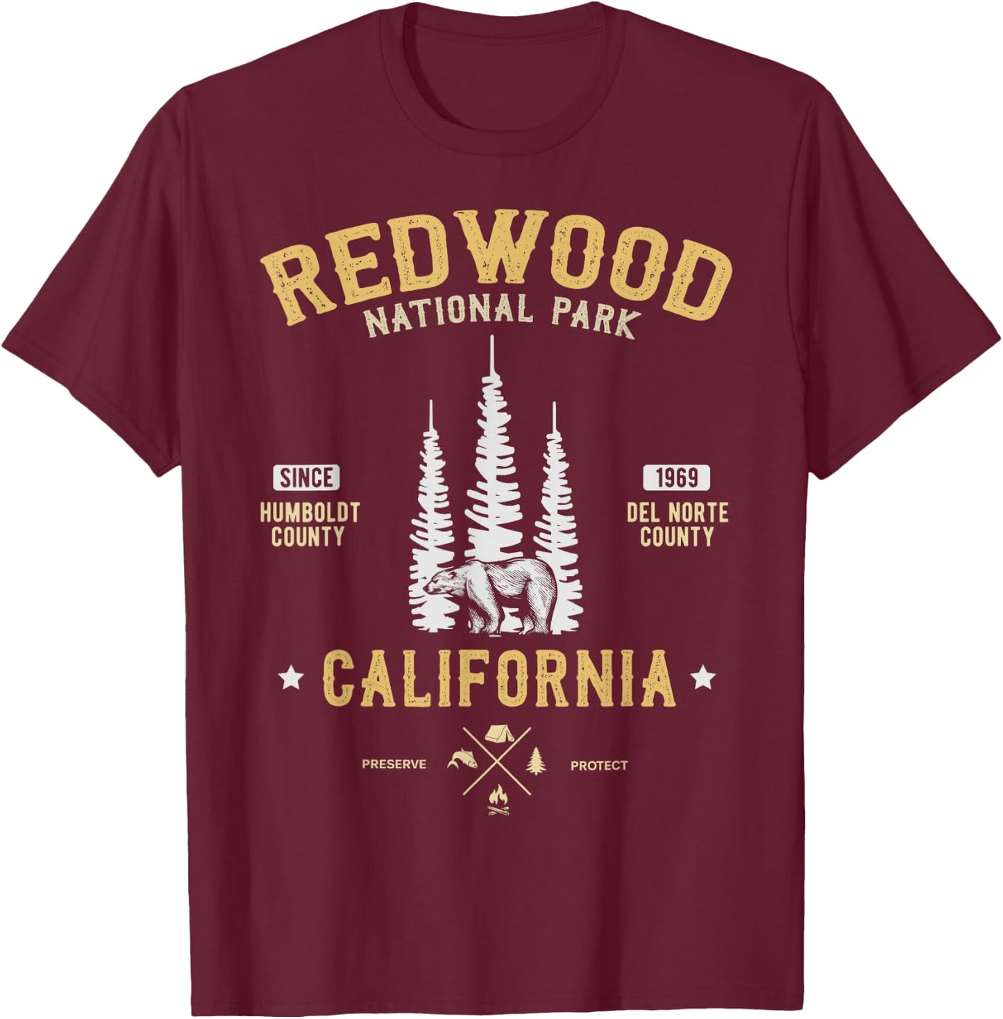 Redwood National Park Shirt, Redwood Forest US Nationalpark T-Shirt - T-Shirt | Maroon