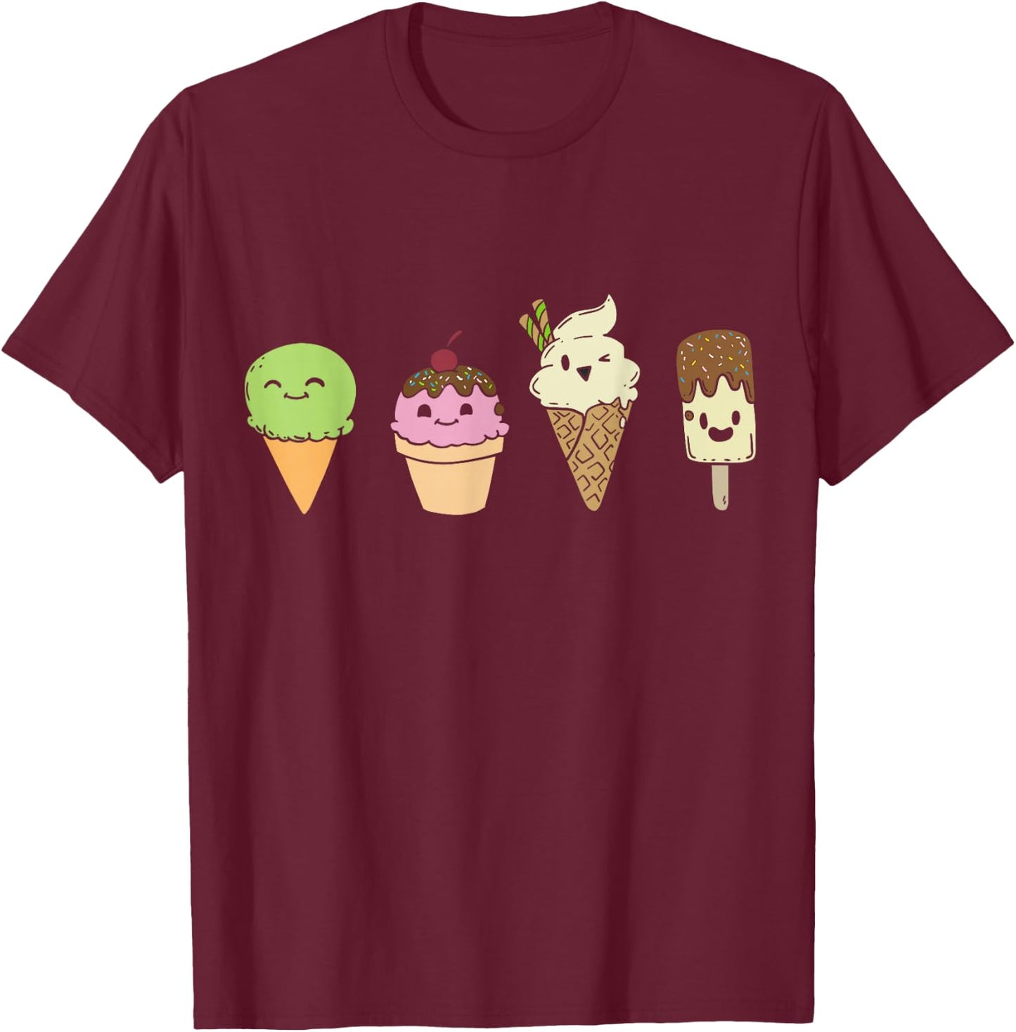 Ice Cream Cones Popsicle Frozen Food Gift T-Shirt - T-Shirt | Maroon