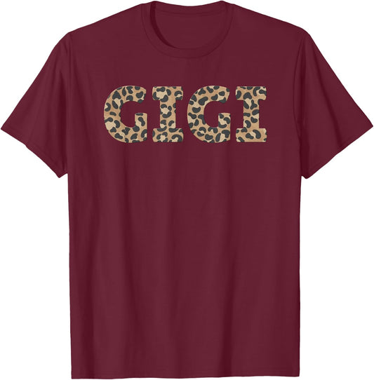 GIGI Leopard Cheetah Animal Print Proud Grandma Grandmother T-Shirt - T-Shirt | Maroon