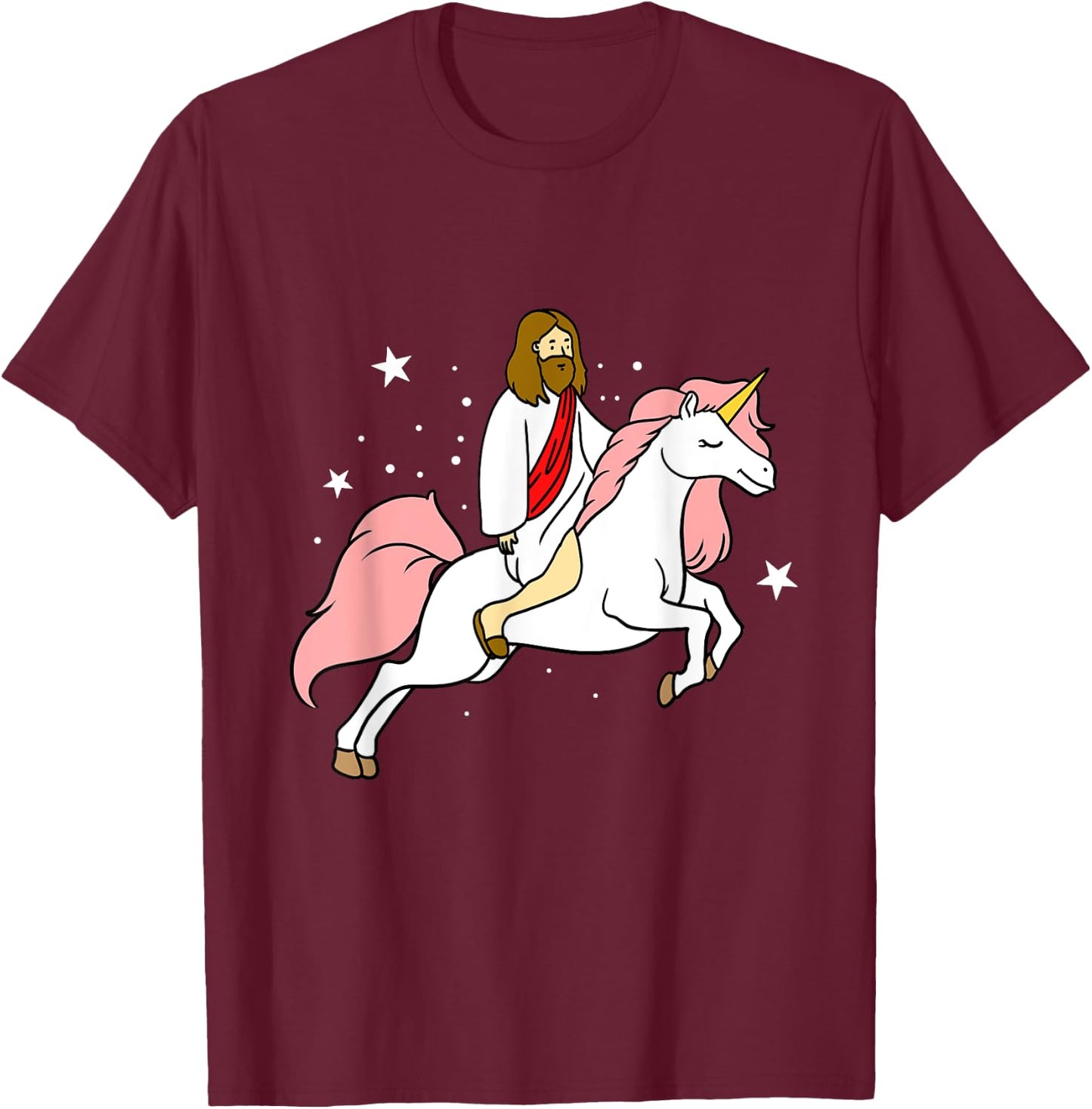 Jesus Riding Unicorn T-Shirt - T-Shirt | Maroon