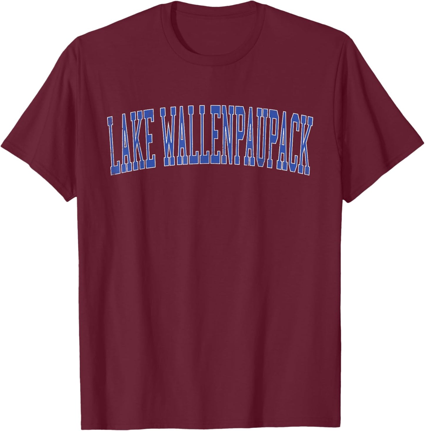 Vintage Lake Wallenpaupack Distressed Blue Varsity Style T-Shirt - T-Shirt | Maroon