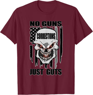Corrections Officer No Guns Just Guts US Flag Silver Line T-Shirt - T-Shirt | Maroon