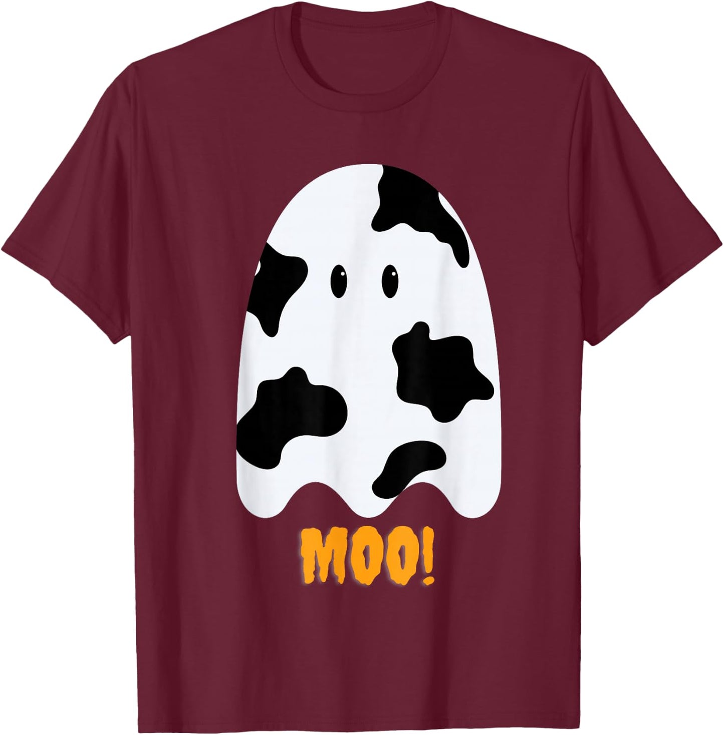 Moo! Cute Funny Cow Print Ghost Halloween T-Shirt - T-Shirt | Maroon