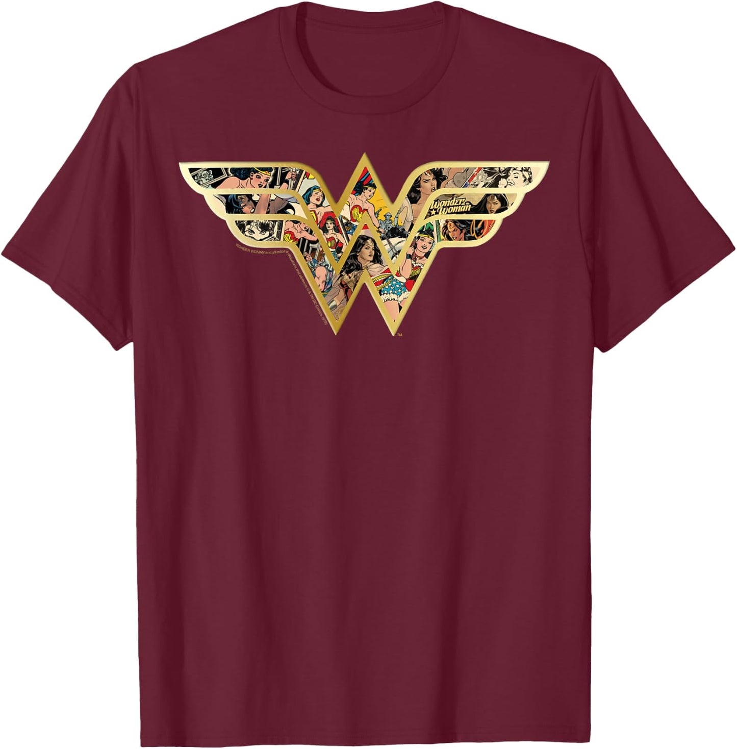 DC Comics Wonder Woman Superhero Comic Fill Logo T-Shirt - T-Shirt | Maroon