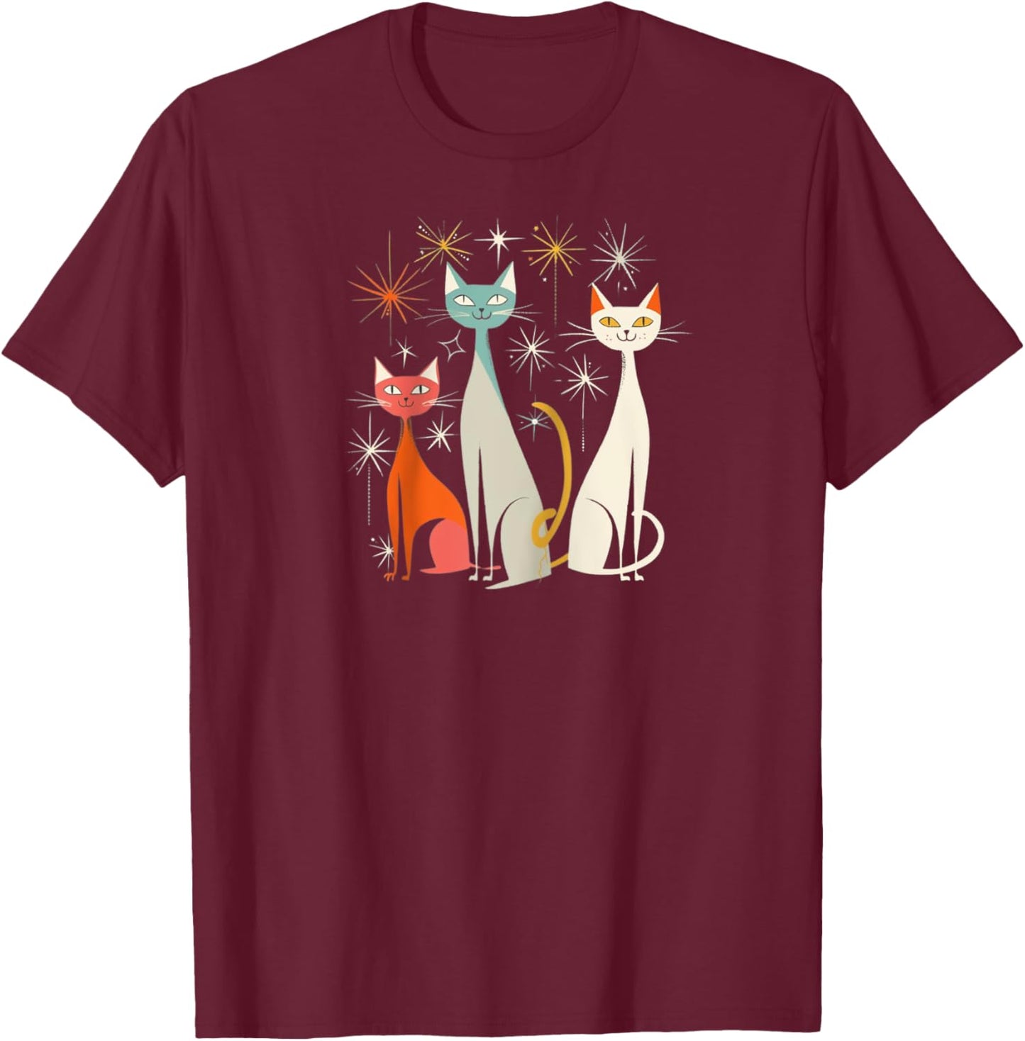 Vintage Retro Mid-Century Modern Look Cats 50s 60s Style Raglan Baseball T-Shirt - T-Shirt | Maroon