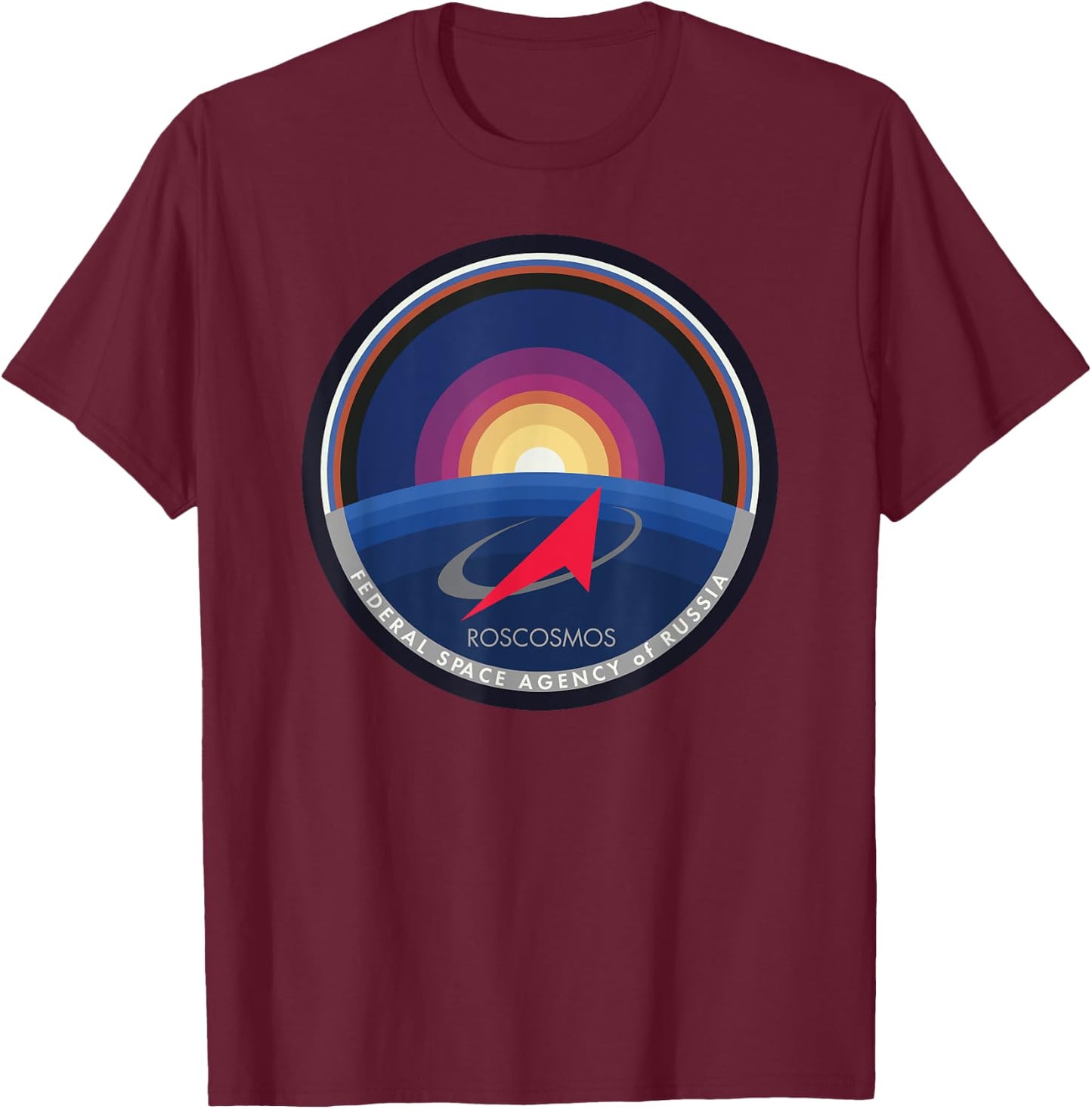 Roskosmos Russia Sputnik Space Russian Authority T-Shirt - T-Shirt | Maroon