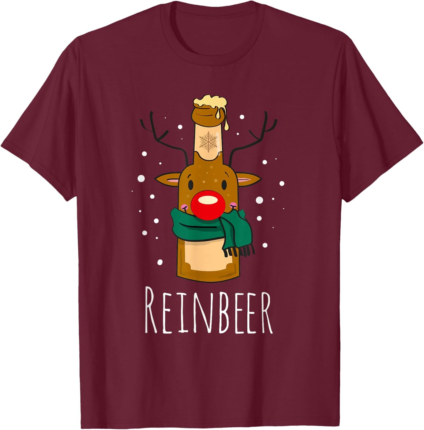 REINBEER Funny Reindeer Beer Christmas Celebrations Drink T-Shirt - T-Shirt | Maroon