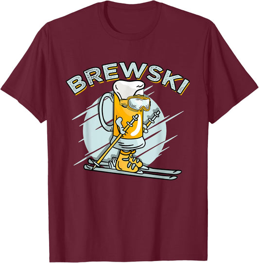 Brewski - Skiing Beer for Winter Sport T-Shirt - T-Shirt | Maroon