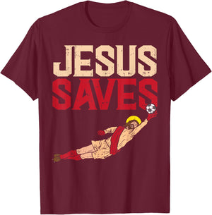 Jesus Saves Soccer Football Goalie Sport God Christian Gift T-Shirt - T-Shirt | Maroon