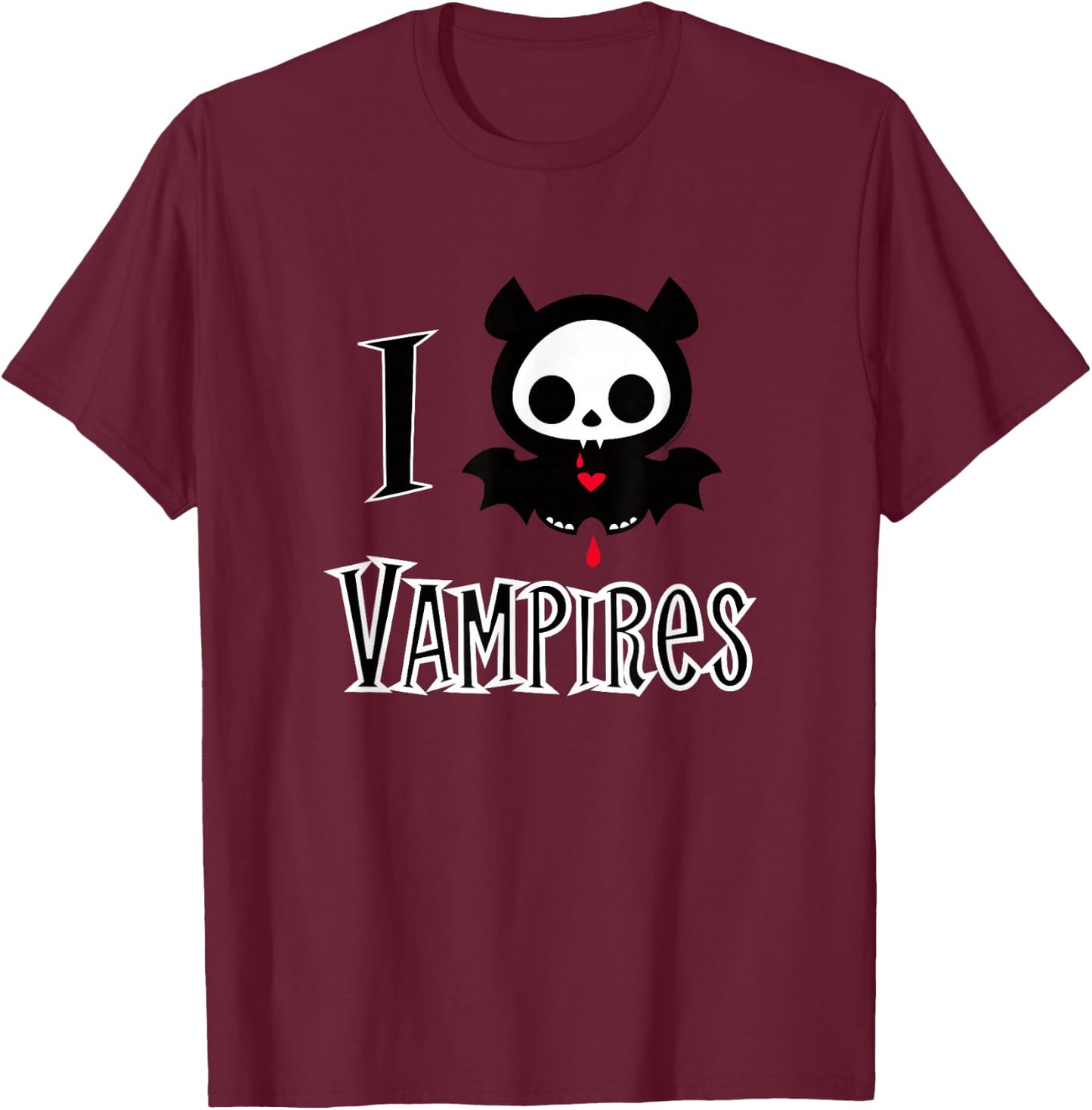 Skelanimals Diego Bat I Love Vampires Cute Retro Logo T-Shirt - T-Shirt | Maroon