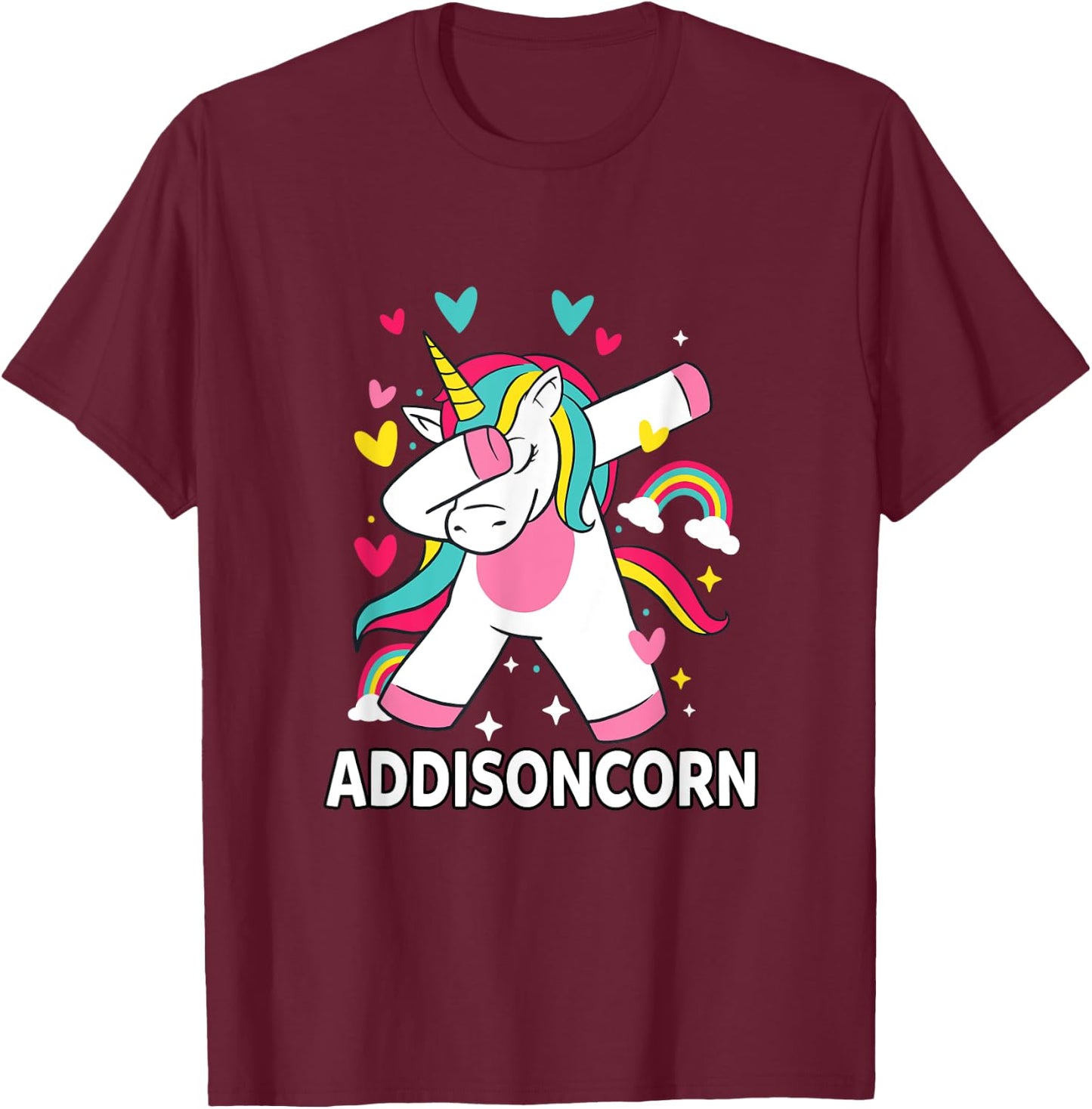 Addisoncorn Personalized Name Dabbing Unicorn Addison T-Shirt - T-Shirt | Maroon