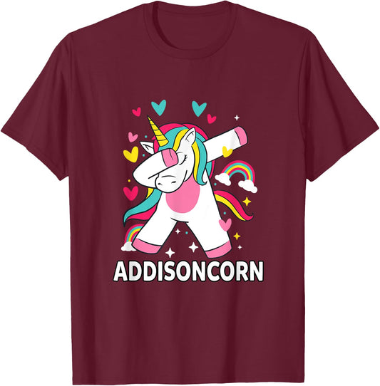 Addisoncorn Personalized Name Dabbing Unicorn Addison T-Shirt - T-Shirt | Maroon