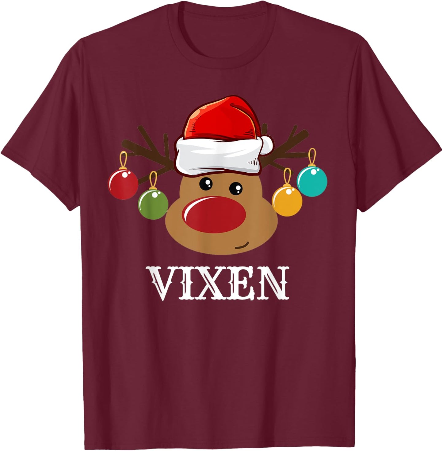 Santa Reindeer Vixen Xmas Group Costume T-Shirt - T-Shirt | Maroon