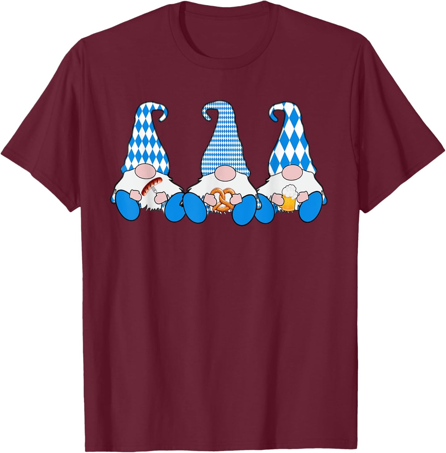 3 Octoberfest Gnomes Bavarian Flag German Gnomes T-Shirt - T-Shirt | Maroon