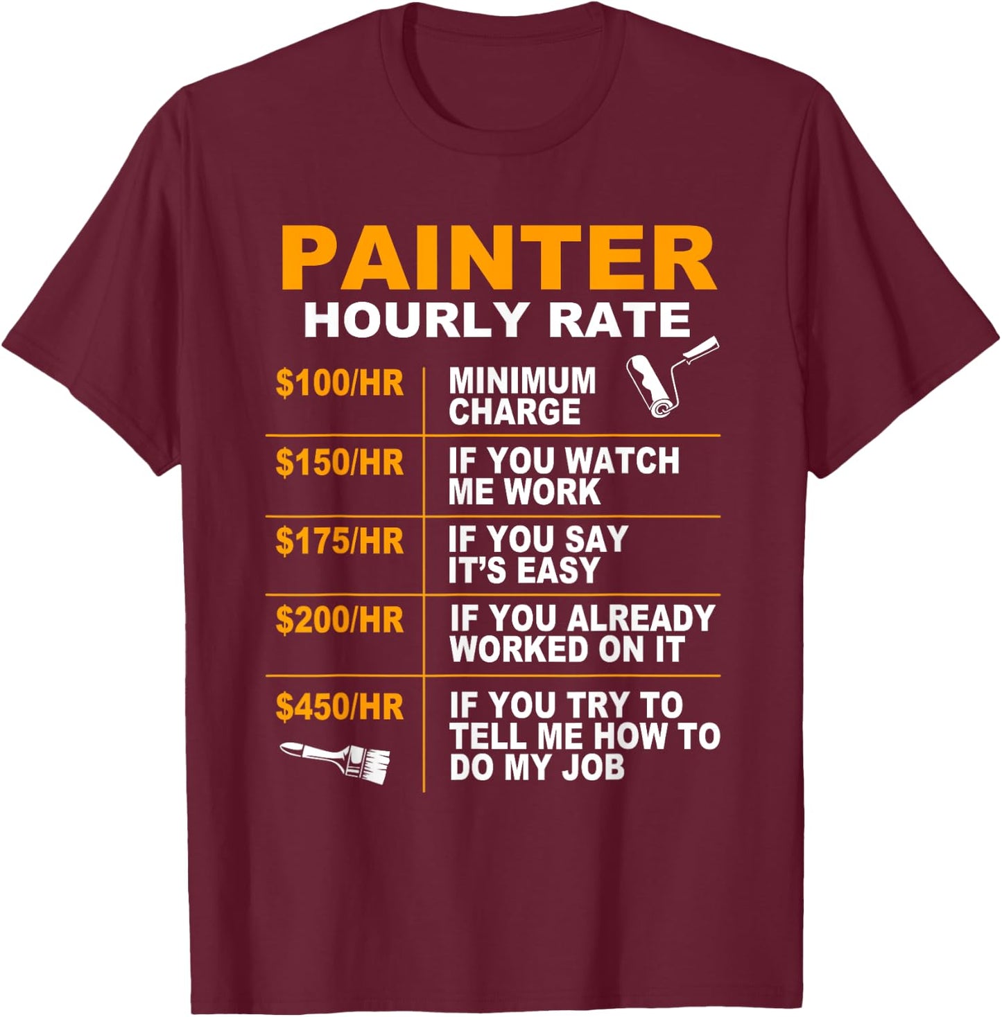Painter Hourly Rate Artist Funny Painter T-Shirt - T-Shirt | Maroon