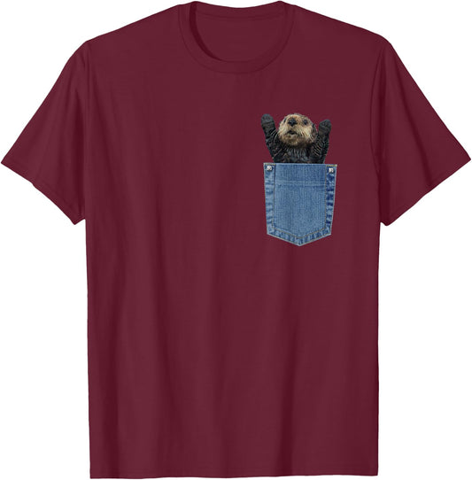 Otter Shirts Funny Adorable Sea Otter in Pocket Otter T-Shirt - T-Shirt | Maroon