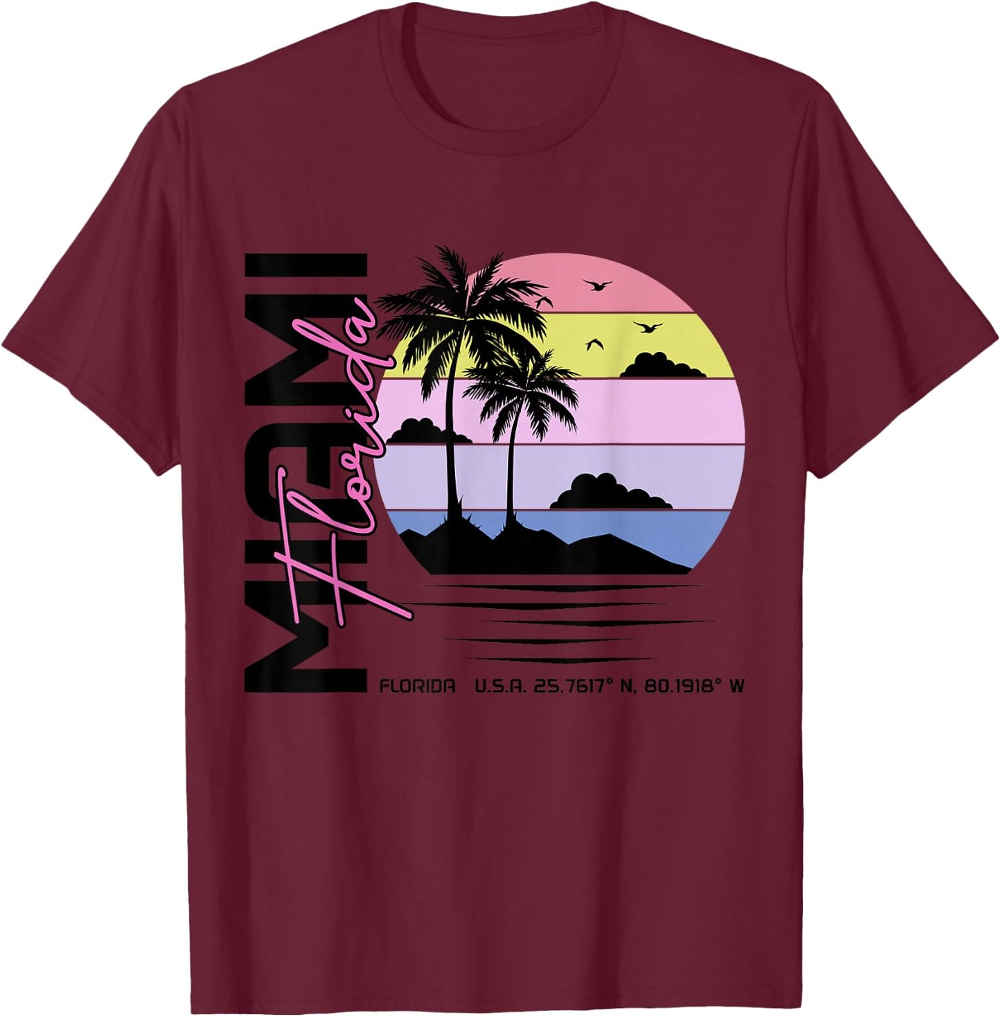 Miami Florida Vintage Retro Pride 305 Area Code Miami FL T-Shirt - T-Shirt | Maroon