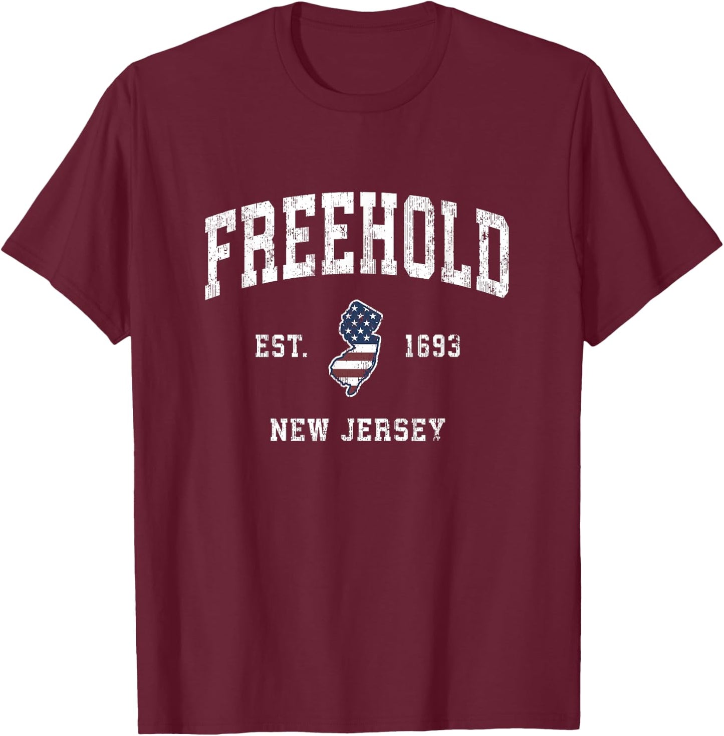 Freehold New Jersey NJ Vintage American Flag Sports Design T-Shirt - T-Shirt | Maroon