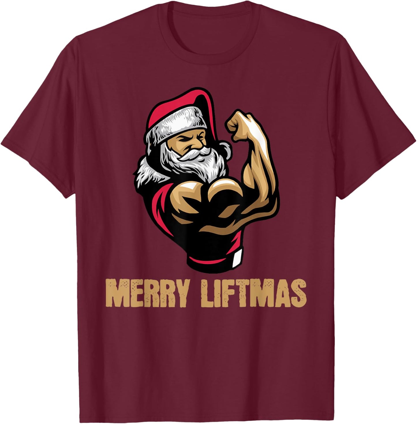 Santa Claus Gym Bodybuilding Fitness Merry Liftmas XMAS T-Shirt - T-Shirt | Maroon