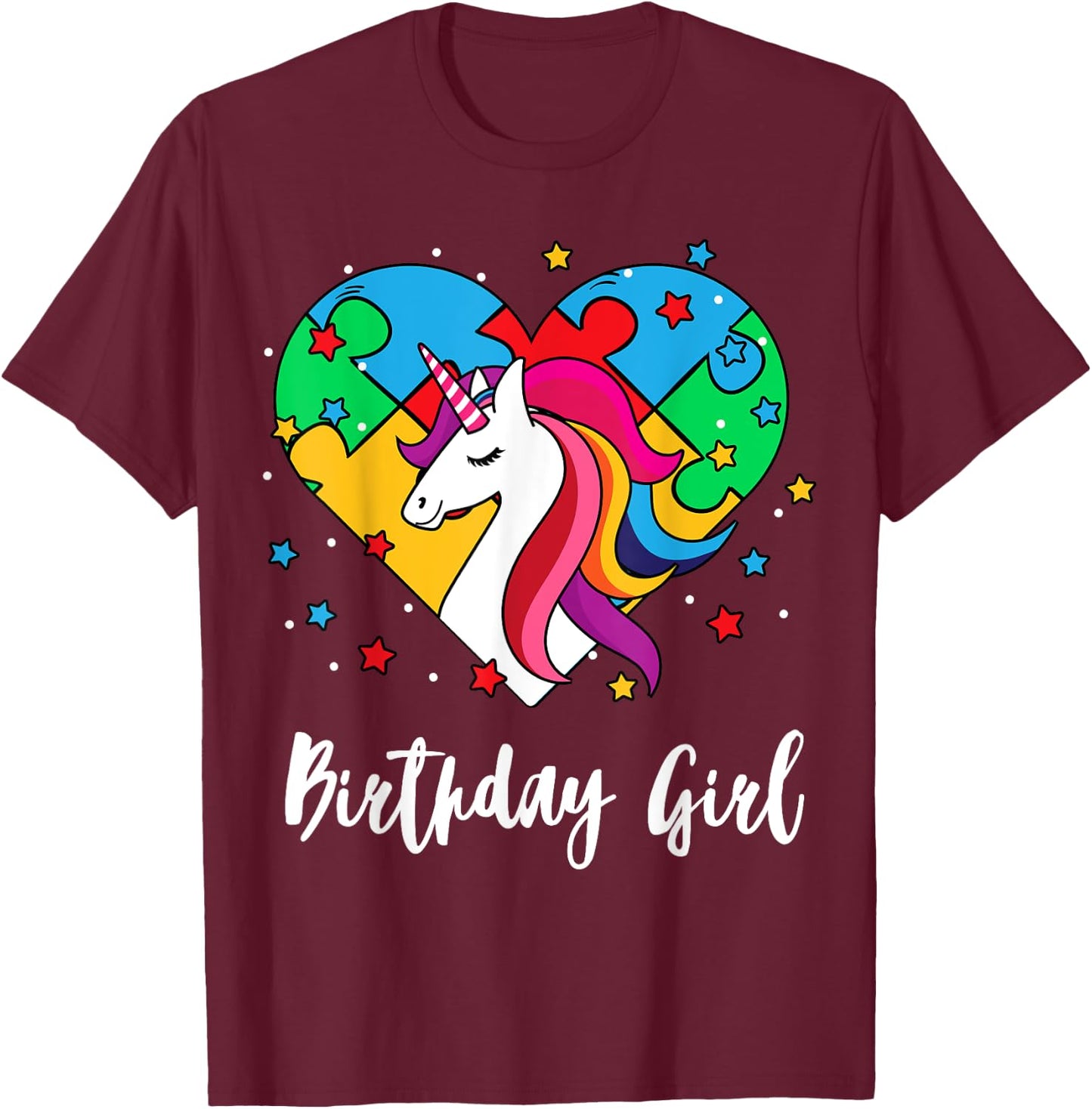 Unicorn Puzzle Heart Bday Girl Cool Autism Awareness Gift T-Shirt - T-Shirt | Maroon