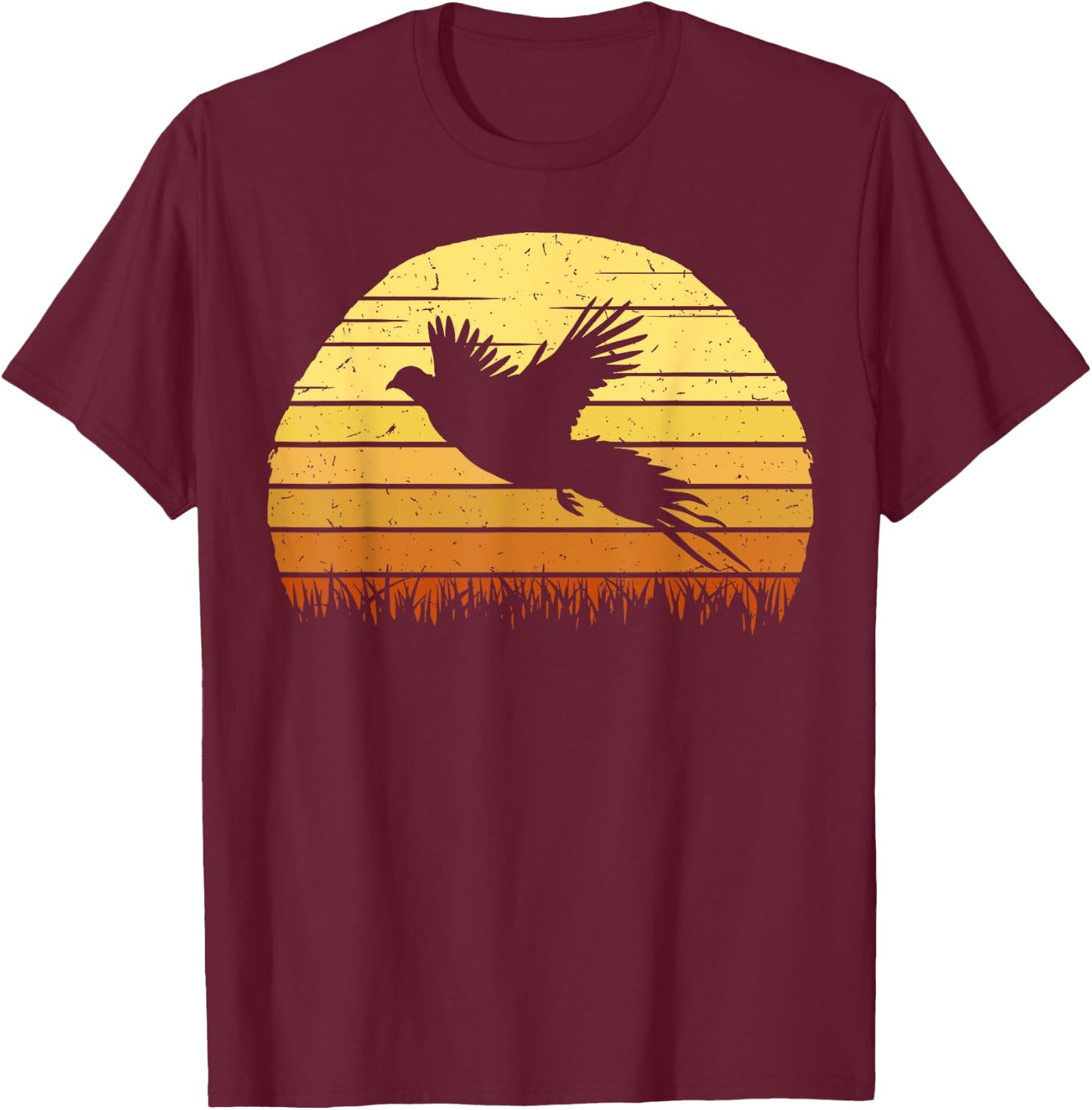 Pheasant Hunting Retro Hunter Flying Bird Shooting Gift T-Shirt - T-Shirt | Maroon