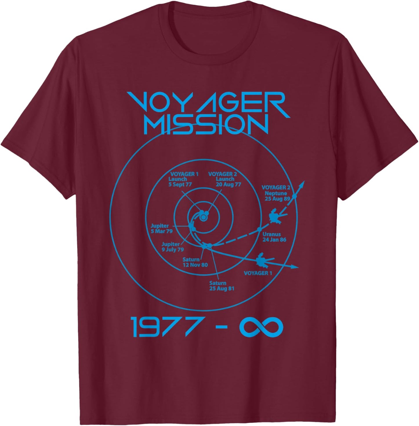 Voyager 1 2 Probes Outer Space Exploration Trajectory T-Shirt - T-Shirt | Maroon