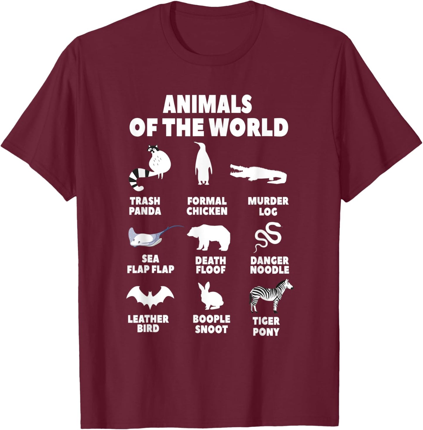 Animals Of The World Biology Wildlife Gift T-Shirt - T-Shirt | Maroon