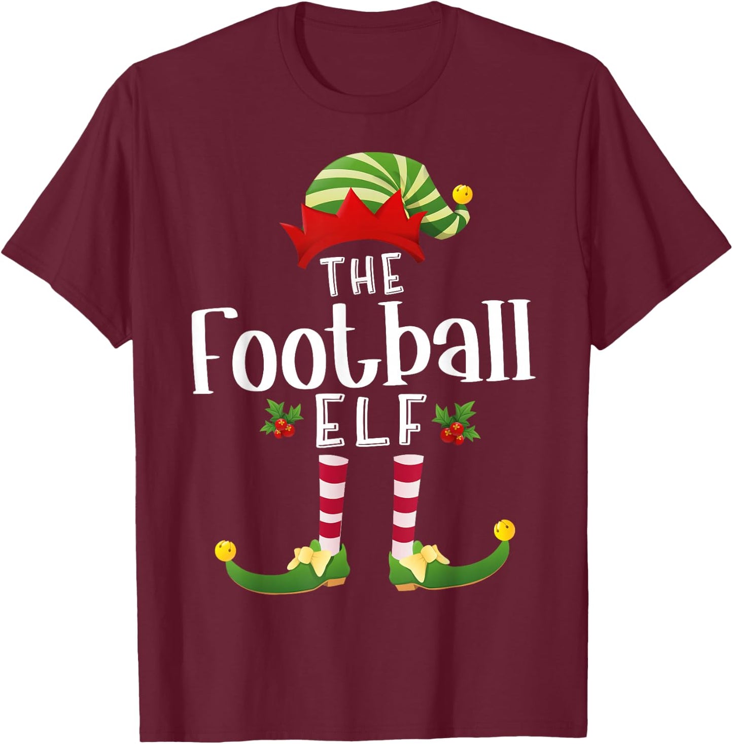 Football Christmas Elf Matching Pajama X-Mas Party T-Shirt - T-Shirt | Maroon