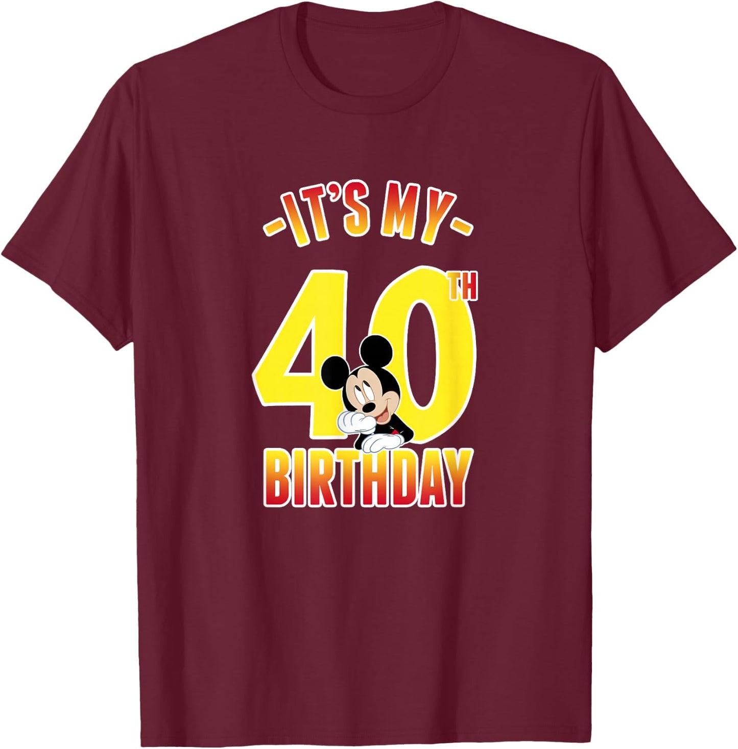 Disney Mickey Mouse It's My 40th Birthday Gradient Portrait T-Shirt - T-Shirt | Maroon