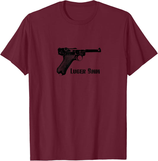 Luger WWII WW2 Pistol German P08 9mm Toggle War Army 9x19 T-Shirt - T-Shirt | Maroon