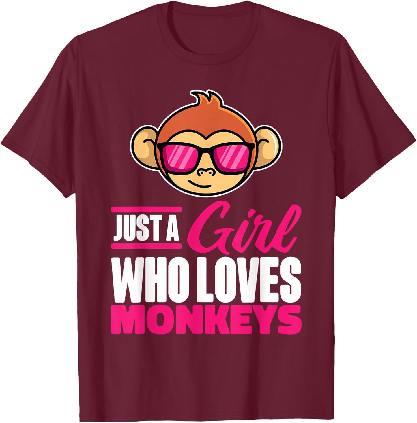 Just A Girl Who Loves Monkeys With Sunglasses For Kids T-Shirt - T-Shirt | Maroon
