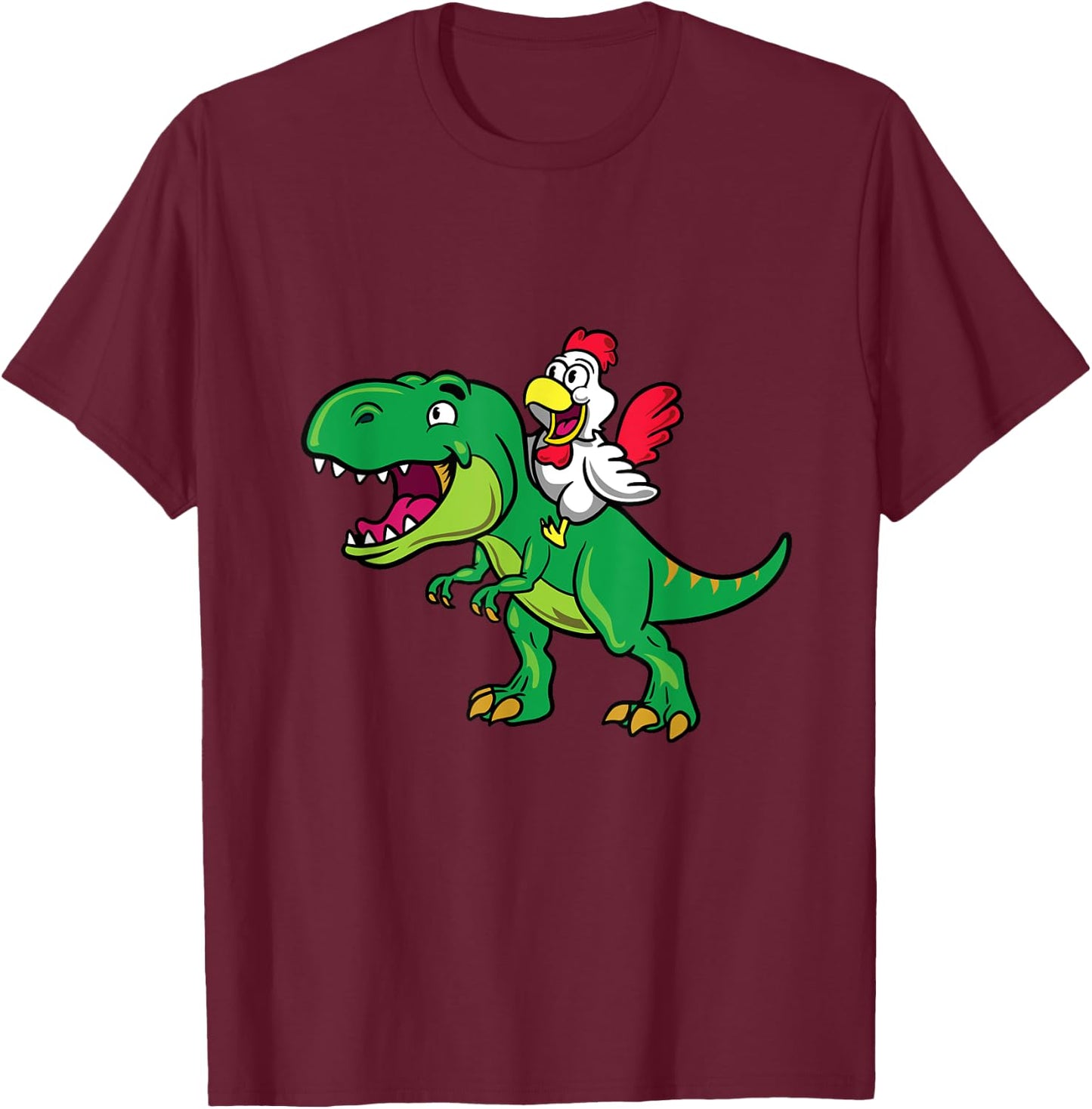Chicken Lovers Gift Chicken Riding a Dinosaur for Kids T-Shirt - T-Shirt | Maroon