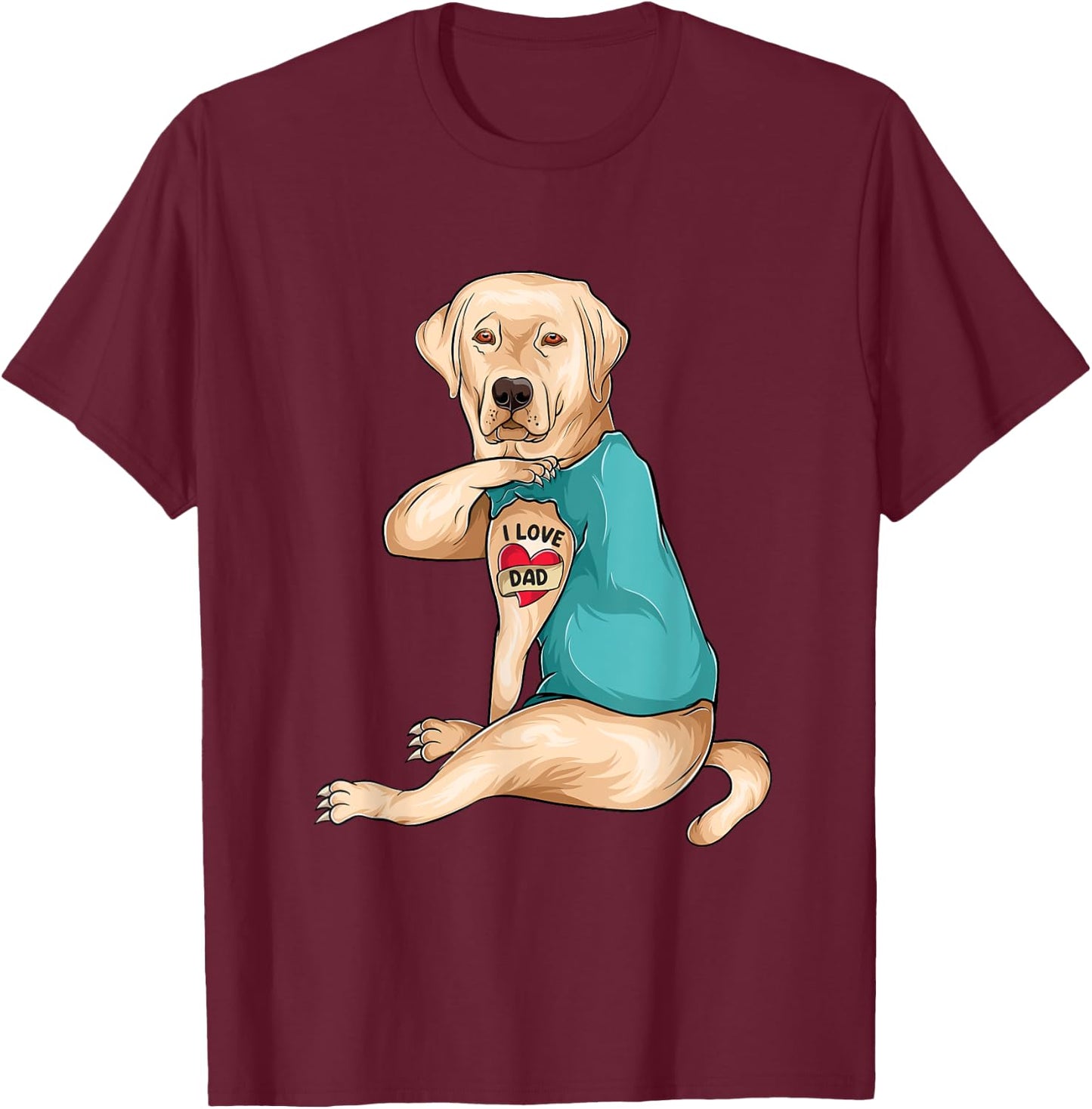 Father's Day Tattoo I Love Dad Funny Labrador Tattooed T-Shirt - T-Shirt | Maroon