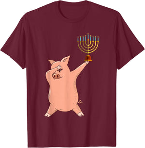 Dabbing Pig Hanukkah T-Shirt - T-Shirt | Maroon
