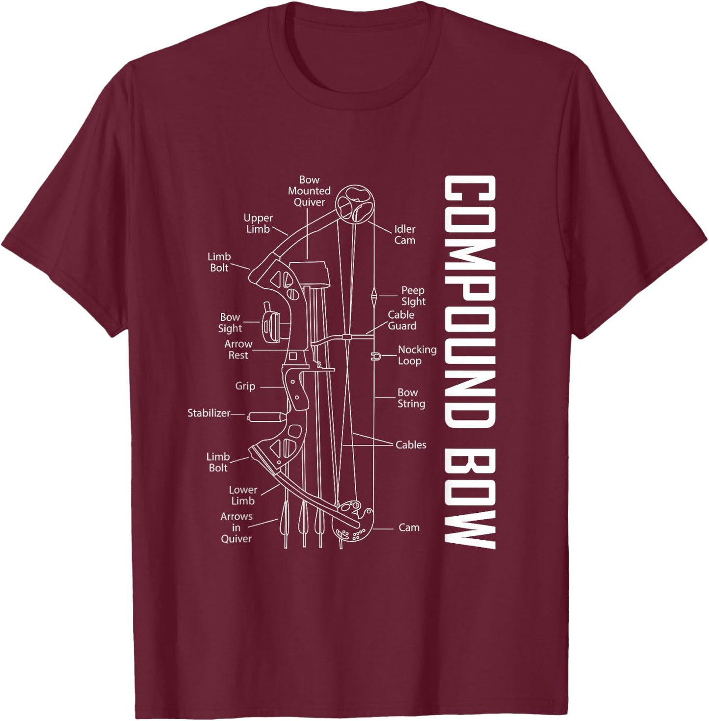 Compound Bow Schematic Archery Blueprint Bow Hunting T-Shirt - T-Shirt | Maroon