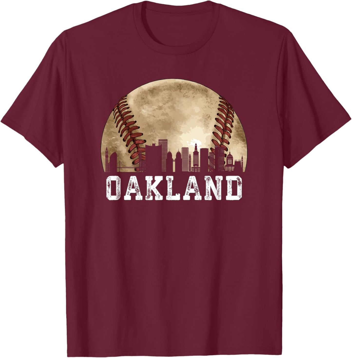 Oakland Skyline City Vintage Baseball Lover T-Shirt - T-Shirt | Maroon