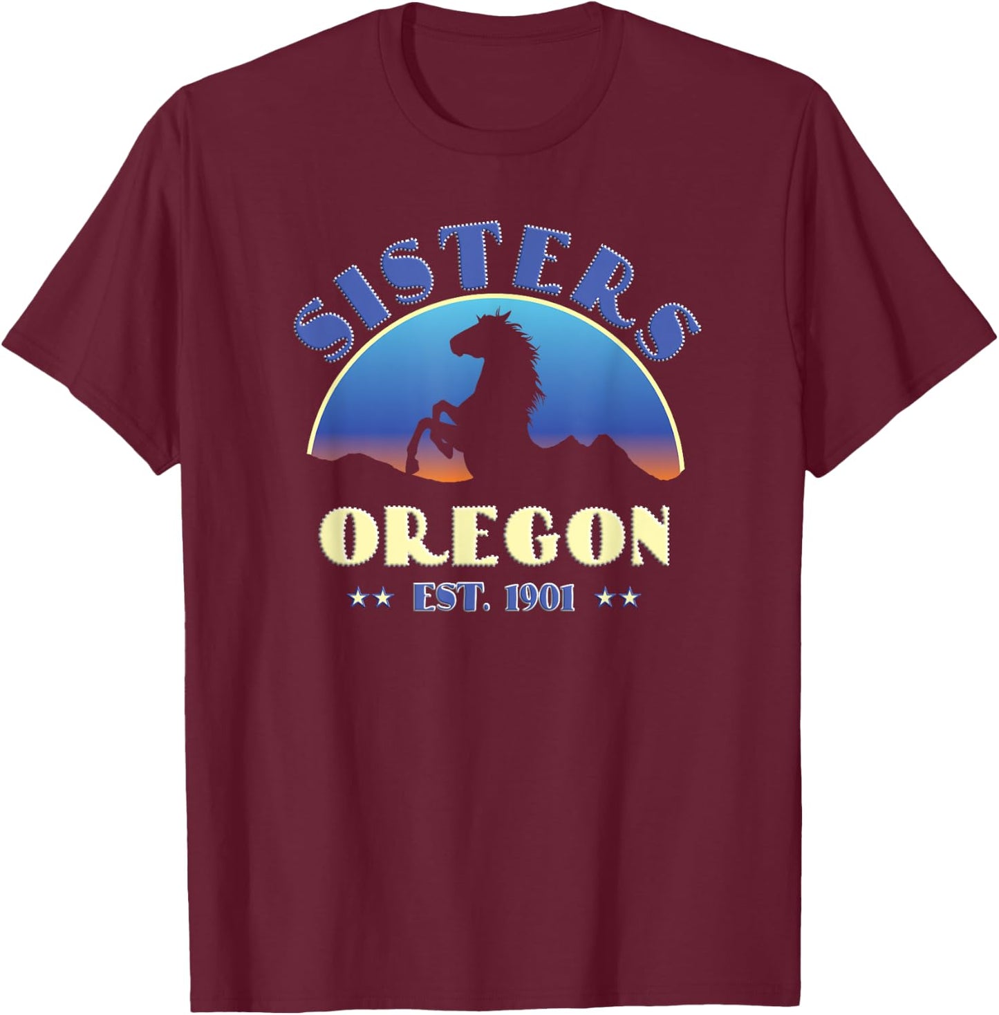 Sisters, Oregon OR Wild Horse T-Shirt - T-Shirt | Maroon