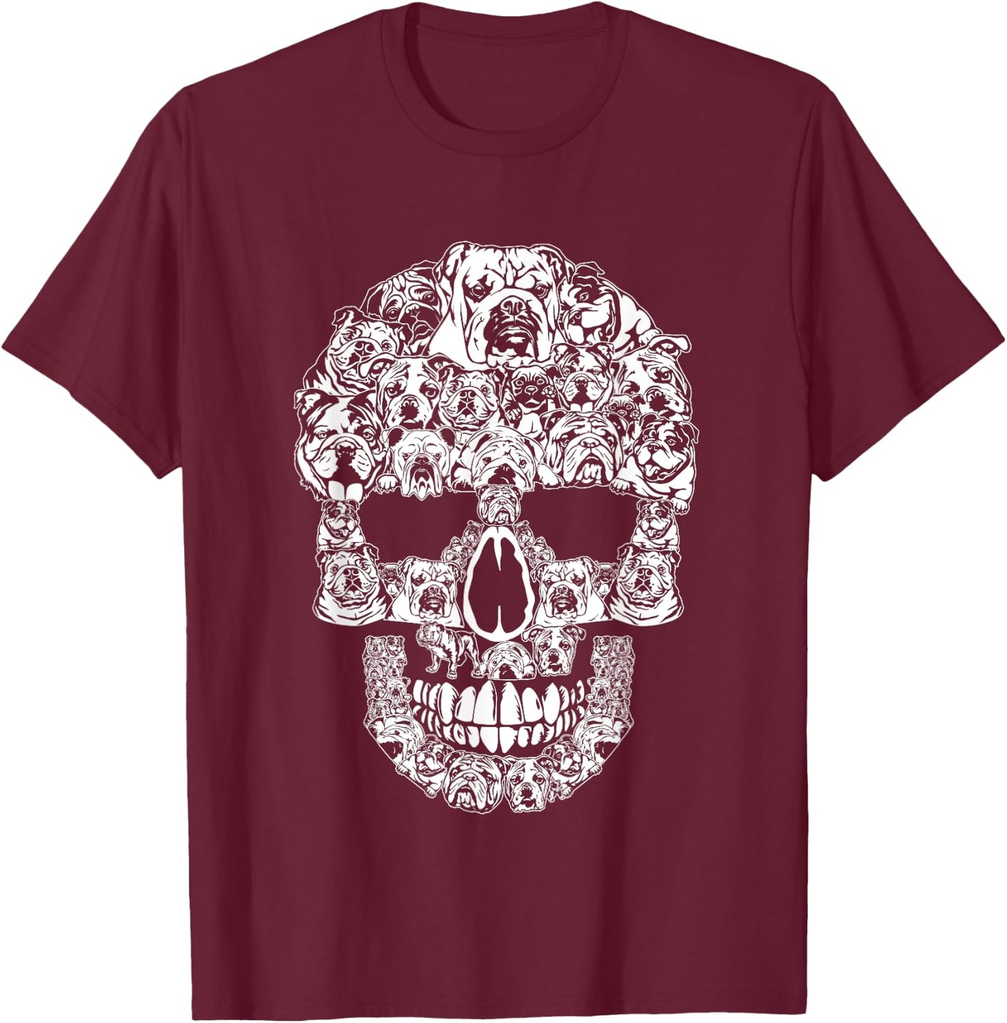 Funny Halloween English Bulldog Skull Dog Lover Costume Men Women T-Shirt - T-Shirt | Maroon