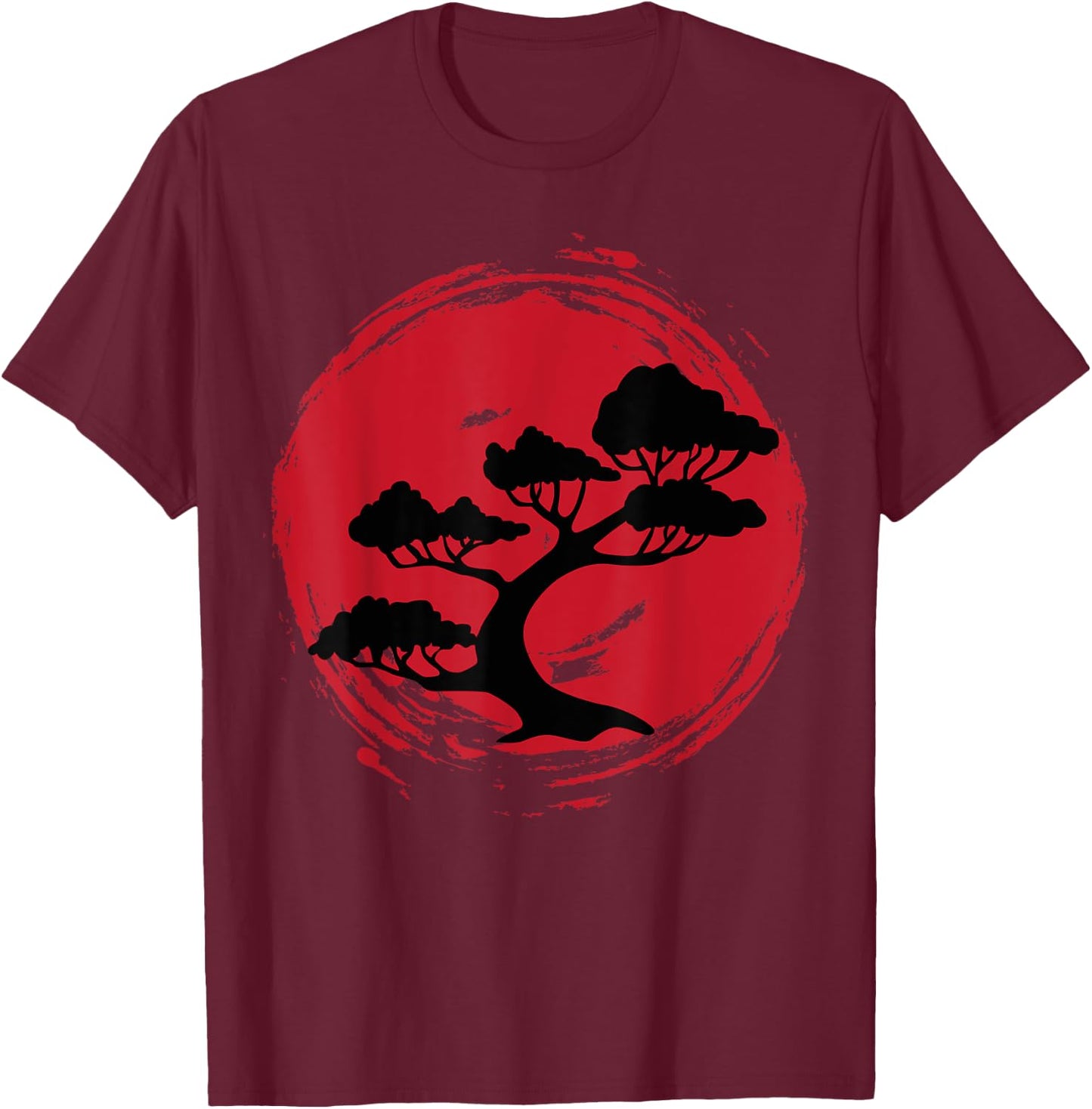 BONSAI TREE Japanese Enso Calligraphy Circle T-Shirt - T-Shirt | Maroon