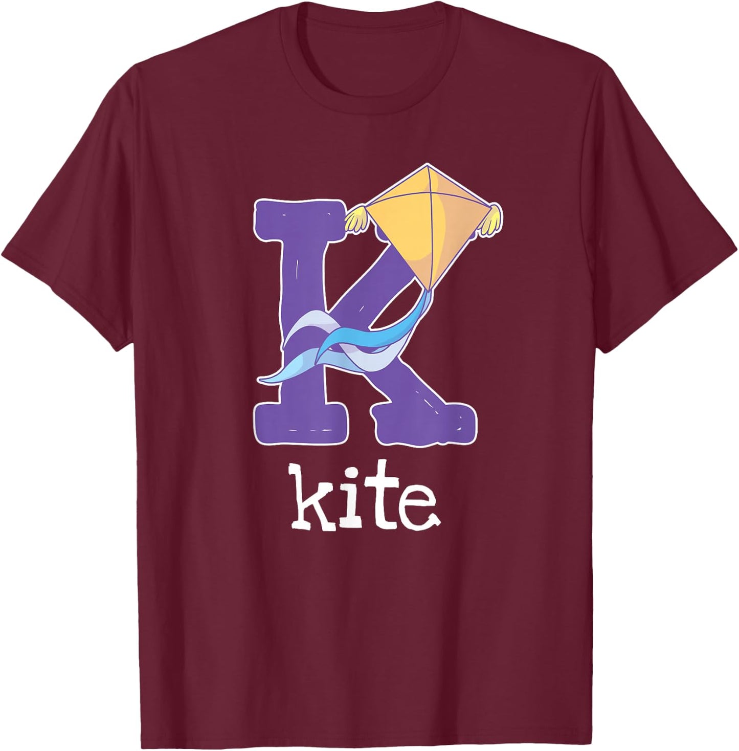Kite Flying Alphabet Letter Kite Surfing Kids T-Shirt - T-Shirt | Maroon
