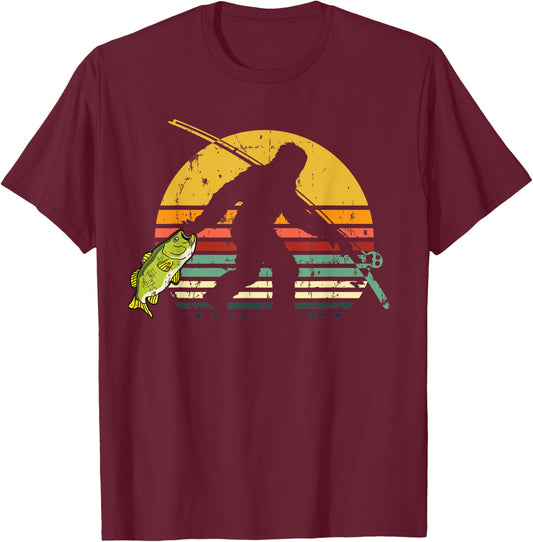 Funny Bass Fish Fishing Sasquatch Gift | Bigfoot Fisherman T-Shirt - T-Shirt | Maroon