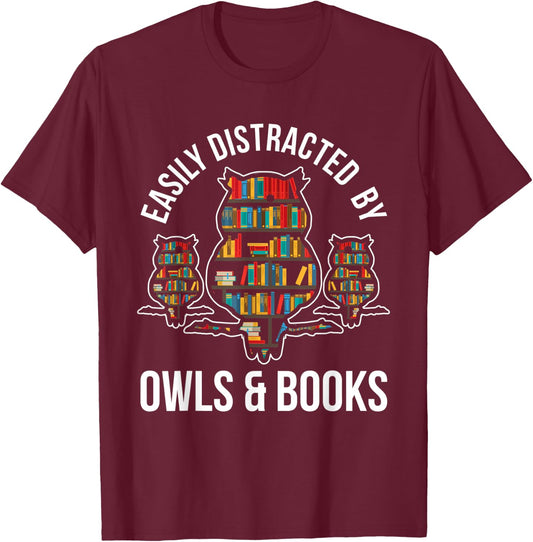 Owl Book Nerd Reading Gift Owl T-Shirt - T-Shirt | Maroon