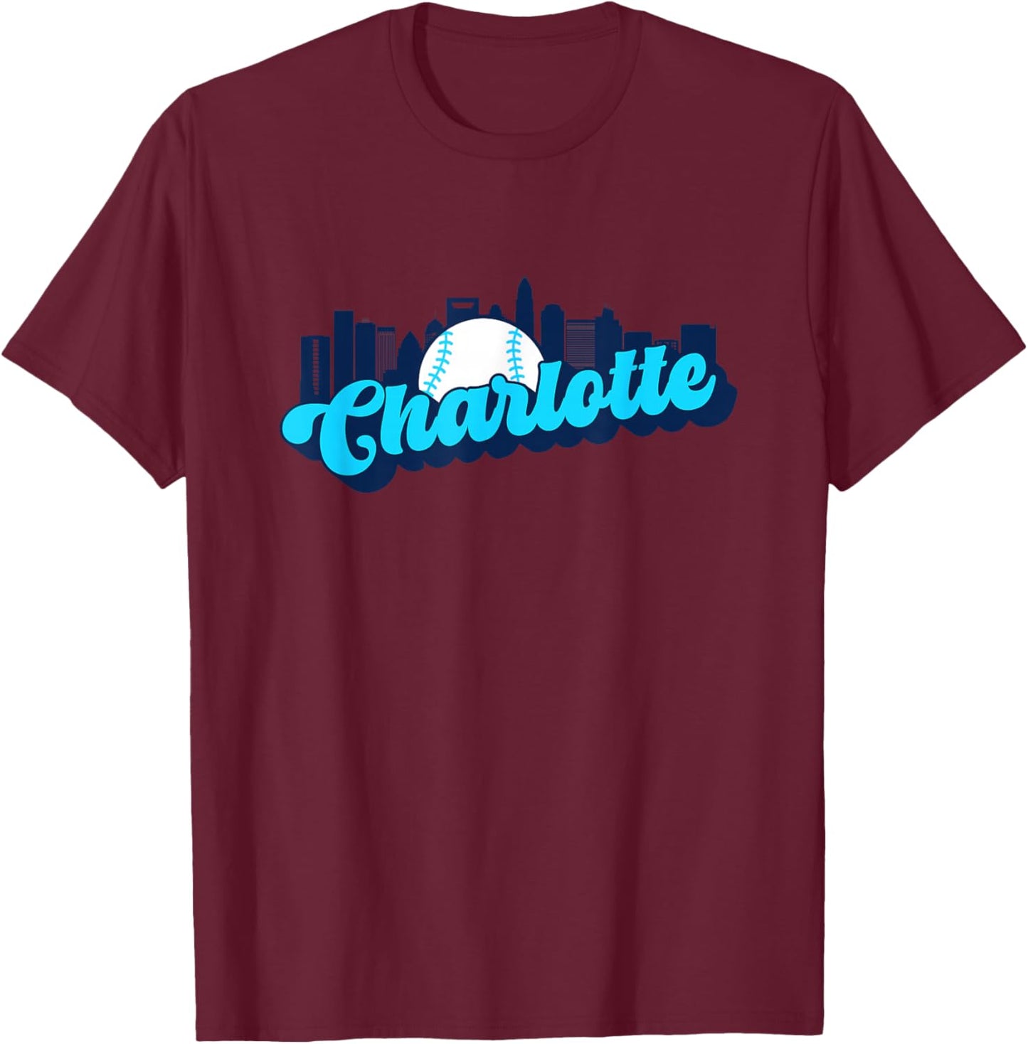 Charlotte Baseball Vintage City Skyline Retro Baseball Lover T-Shirt - T-Shirt | Maroon