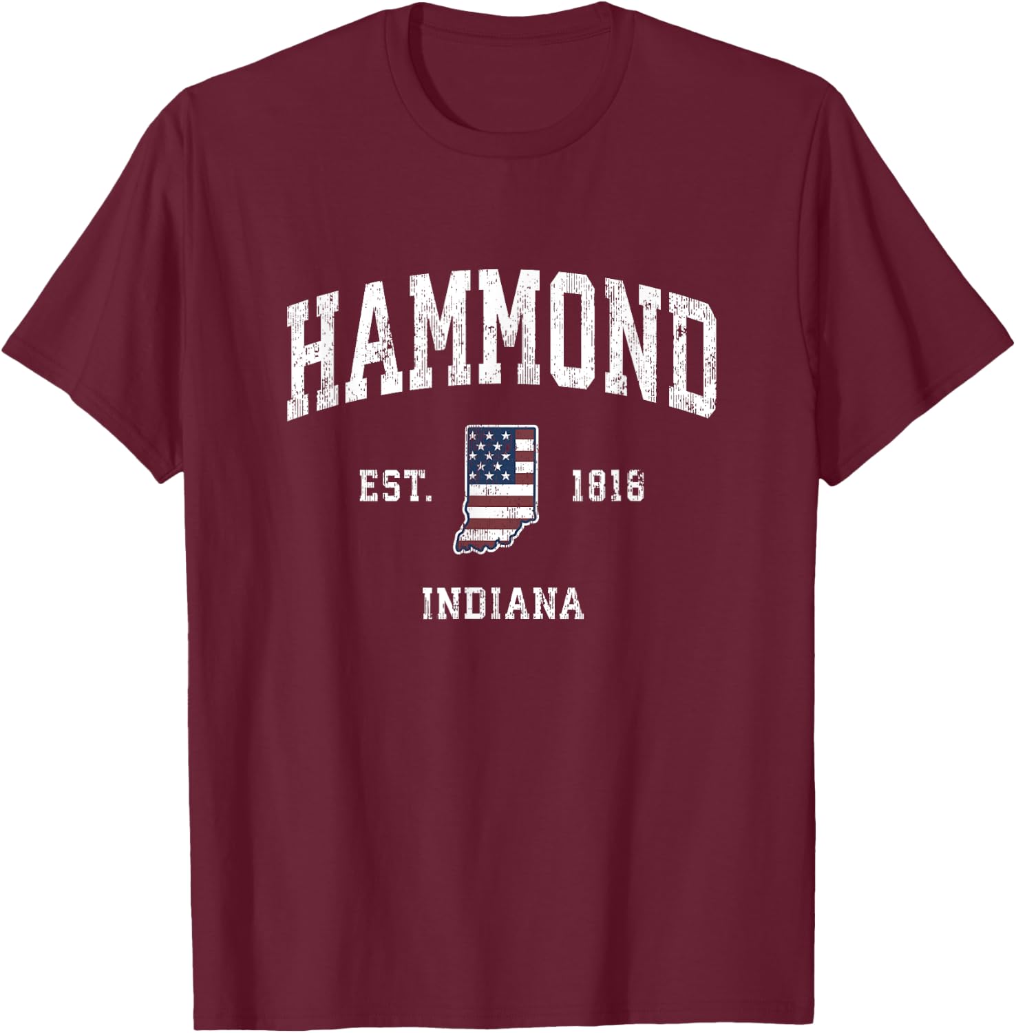 Hammond Indiana IN Vintage American Flag Sports Design T-Shirt - T-Shirt | Maroon