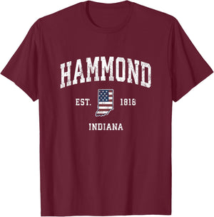 Hammond Indiana IN Vintage American Flag Sports Design T-Shirt - T-Shirt | Maroon